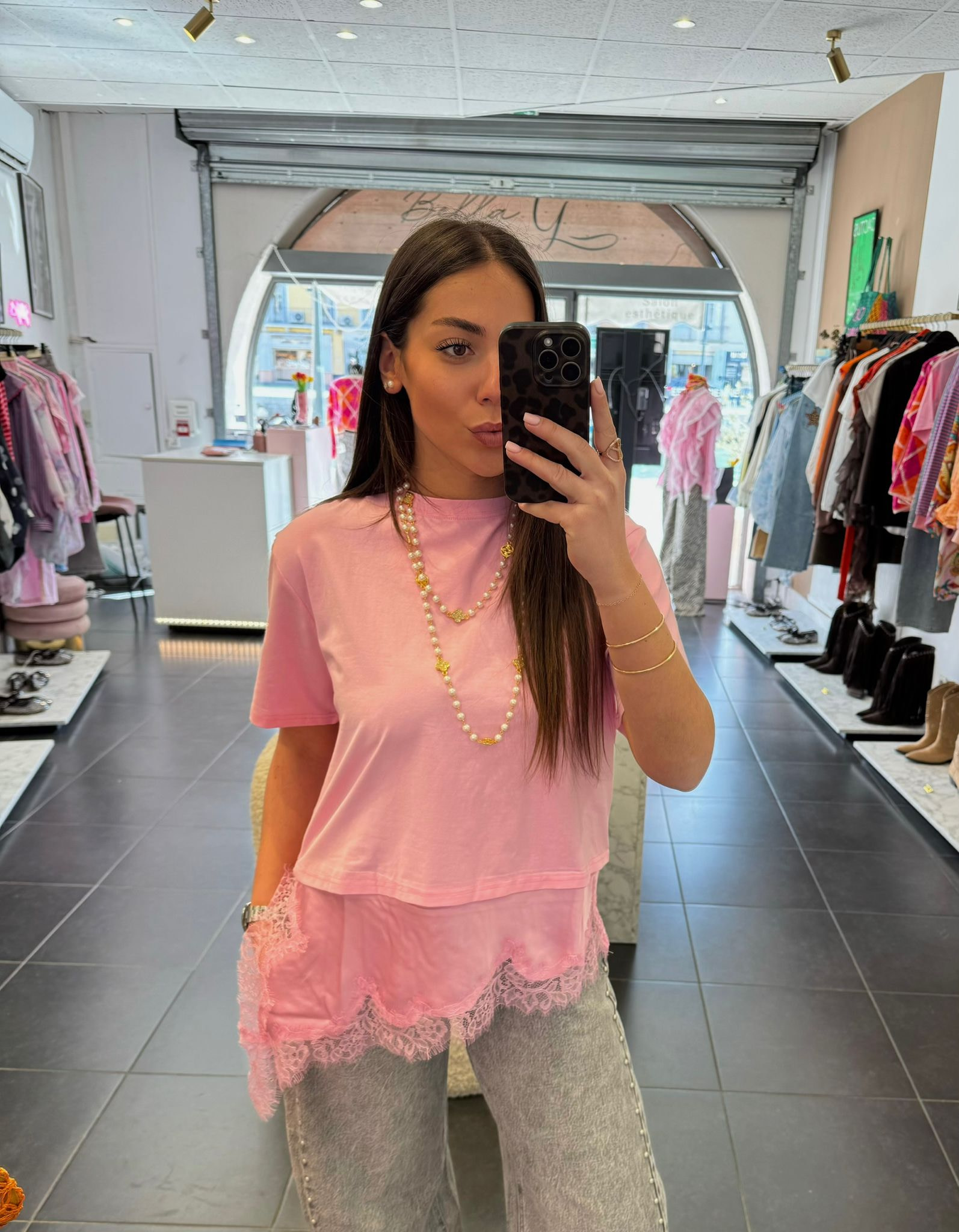 T-Shirt Rose Dentelle